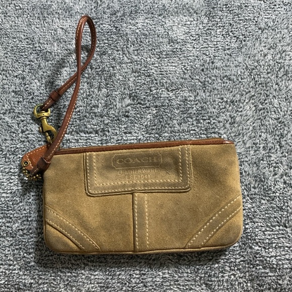 Coach Handbags - COACH - Brown Suede Wristlet